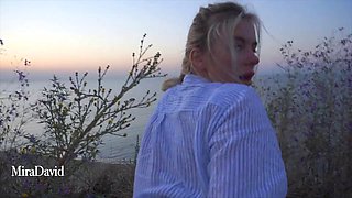 Blonde Teen Mira David Fucked Clothed on Public Beach