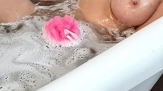 Glamour babe with big boobs masturbates in lingerie