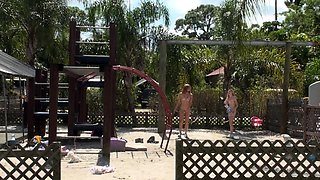 Blond teen outdoor blowjob