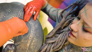 Two latex dominatrix sissy femdom anal fisting