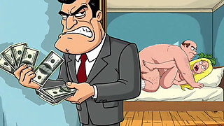 Cuckold Husband Is Furious That His Wife Is Cheating with Her Lover. Cartoon