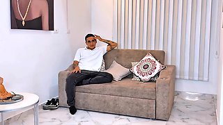 Latina MILF seduced her stepdaughter's new boyfriend on the couch