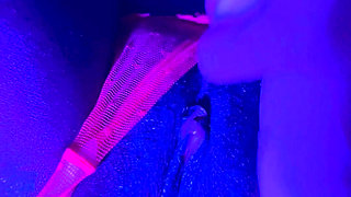 Ebony Goddess Leaking: Neon Thong & Dildo Squirt
