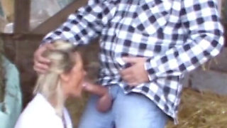 German farmer fucks his blonde wife at work in the straw