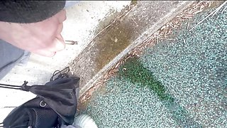 MILF takes a risky public pee while people walk by