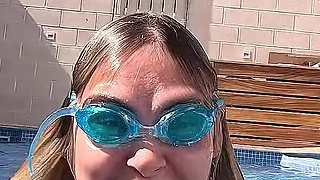 Nude Pool Tease and Masturbation While He Watches