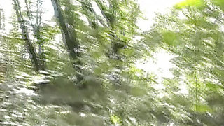 Pretty Ginger German babe rides dick in the woods