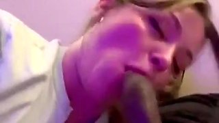Curvy brunette enjoys passionate homemade interracial blowjob
