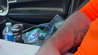 Masturbating while driving, showing off to truckers