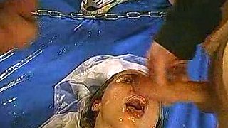 Sexy brunette in black stockings fucks in group sex