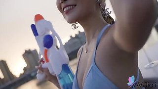 Stacy Cash and Jinbaona Fuck on Boat with Friends - Asian Blonde Babe Small Tits HD