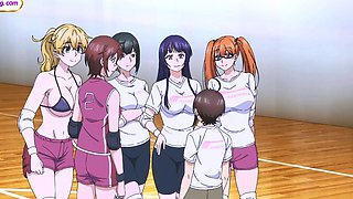 Tiny guy overwhelmed by tall athletic anime giantess babes