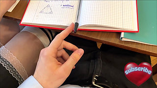 Schoolgirl Handjob Classmate Under the Table the Class I Will Remember