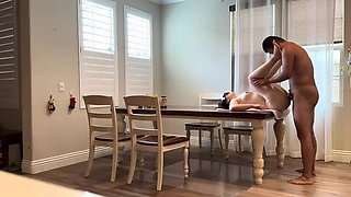 Fucking My Buddy's Wife on the Dining Table While He's Out of Town - Asian MILF Brunette Loud Moaning