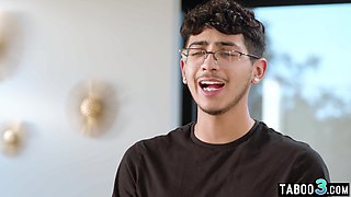 Stepmom guides son through his first sex