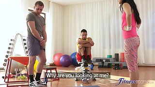 Fitness Rooms - Fit Teen Angelo Godshack Needs Two Hot Dicks to Stretch Her Out