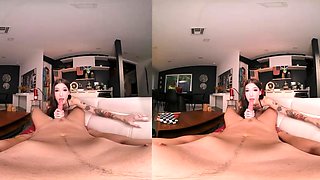 Small titted brunette teen fingering on the bed