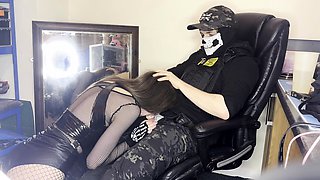 Sultry young brunette in lingerie provides blowjob service