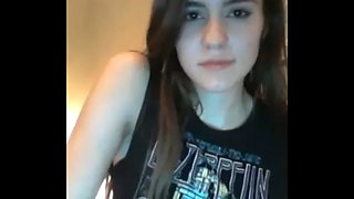 Shy brunette masturbates for the first time on cam