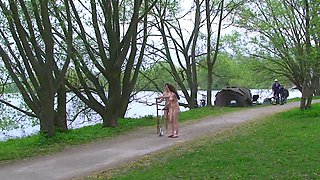 Brunette Amateur Nailed Outdoors In Public