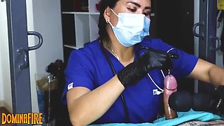 Nurse Femdom CBT Medical Exam with DominaFire - Cock Sounding & Handjob