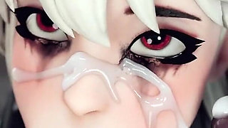 Cum Faced Tight Teen Slut Deepthroating BBC, Bald Pussy Ciri Squirts as She Deepthroats a Cock