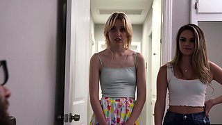 Shy teen stepsis has threesome with stud