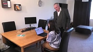 Office Manager Catches Secretary with Big Natural Tits Cheating on Desk