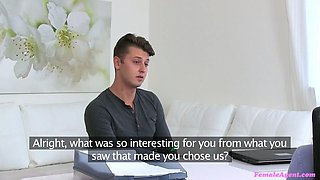 Female agent - jumpy rookie nick's first audition sofa cum on snatch