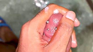 Masturbation with my beautiful pierced and cut cock
