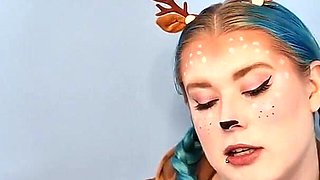 Sucking a Thick Dildo in a Reindeer Costume - Solo Girl