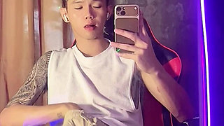 Asian Inked Boy Filming Himself as He Jerks Off