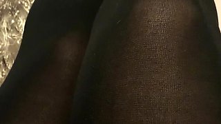 Brunette with foot fetish rubs big dick with her feet in POV