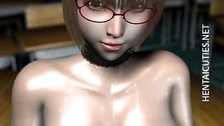 3D hentai girl in glasses slurp cum