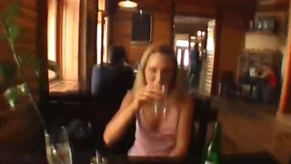 Petite perky tits blonde hoe on her first date with POV blowjob in the toilet wc