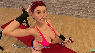 Busty babe plays through an adult anime pc game