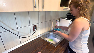 Hair Wash with Dishwasher Liquid in Kitchen Sink