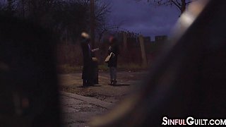 Pierced and inked babe picked up by fake priest 4 sex in van