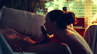 Creature worships her Creator's huge cock