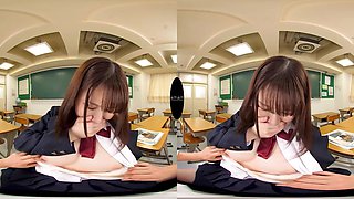 Passionate Japanese student entices viewer in steamy VR school fantasy