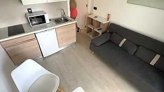 Tanned chick gets freaky with a plumber as he works