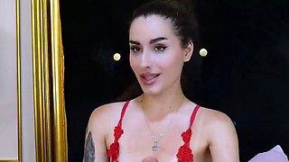 Small titted brunette Sharron with glasses masturbates