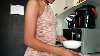Asian GF eating strawberries and cock