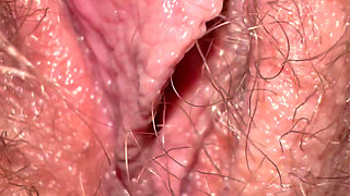 Closeup hairy wet pussy after cum