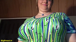 Hairy bush BBW housewife oiled her extreme monster boobs