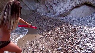 Stunning Looking French Ladies Sharing a Dick on a Beach