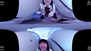 Cute Schoolgirl Flashing Her Panties While she Cleans the Steps in Thigh-High Socks; Japanese Teen Fucked POV VR