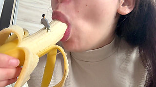 Giantess Stepmom Eats a Banana but Sees