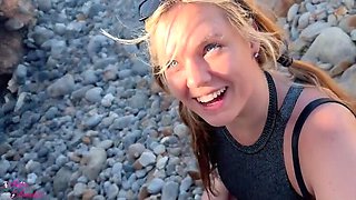 Beach Blowjob Extreme: Outdoor Deep Throat & Cum Swallow with German Babe Anja Amelia