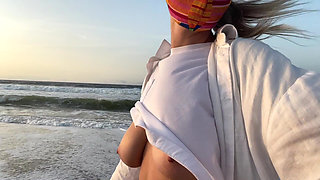 Blonde Amateur with Big Tits Is Walking Without a Bra